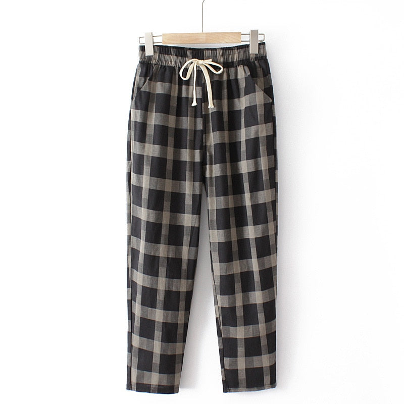 Oversized Summer Clothes For Women Harem Pants Washed Cotton Casual Plaid Pants