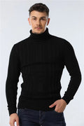 Slim Fit Pullovers Turtleneck Men Casual Basic Solid Color Warm Striped Sweater Mens New Winter Sweaters Male