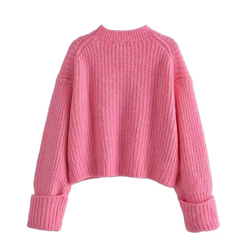 Pink O-neck Loose Knitwear Casual Sweaters Women