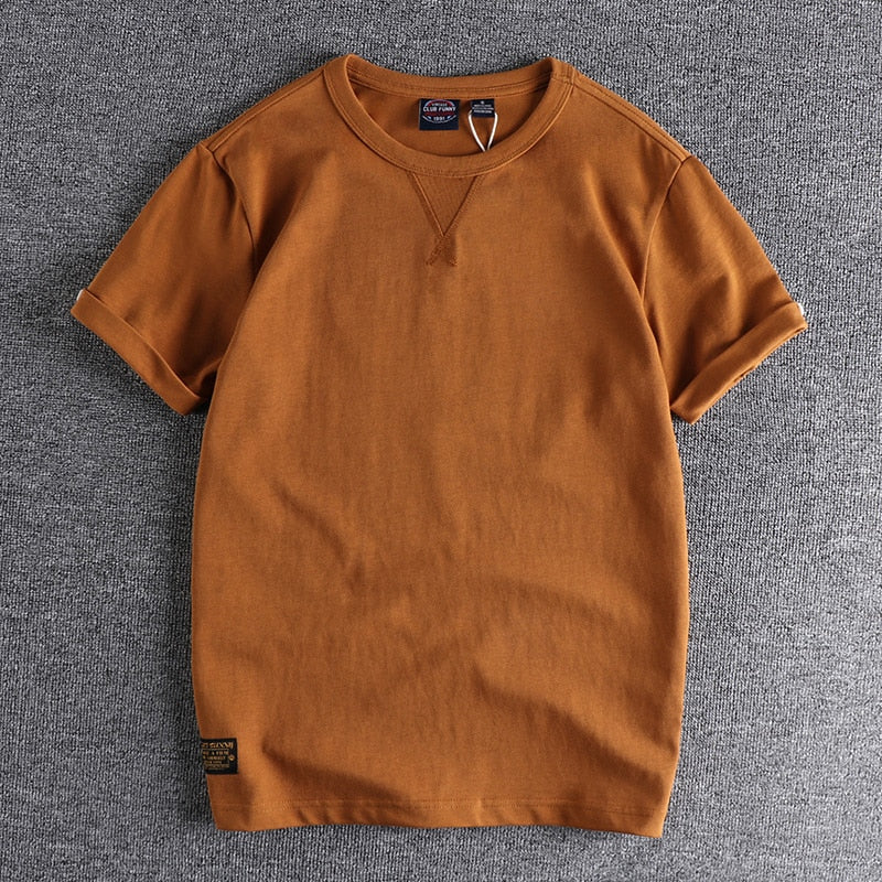 Cotton short sleeved t-shirt men sleeve crimping solid youth half sleeved clothes