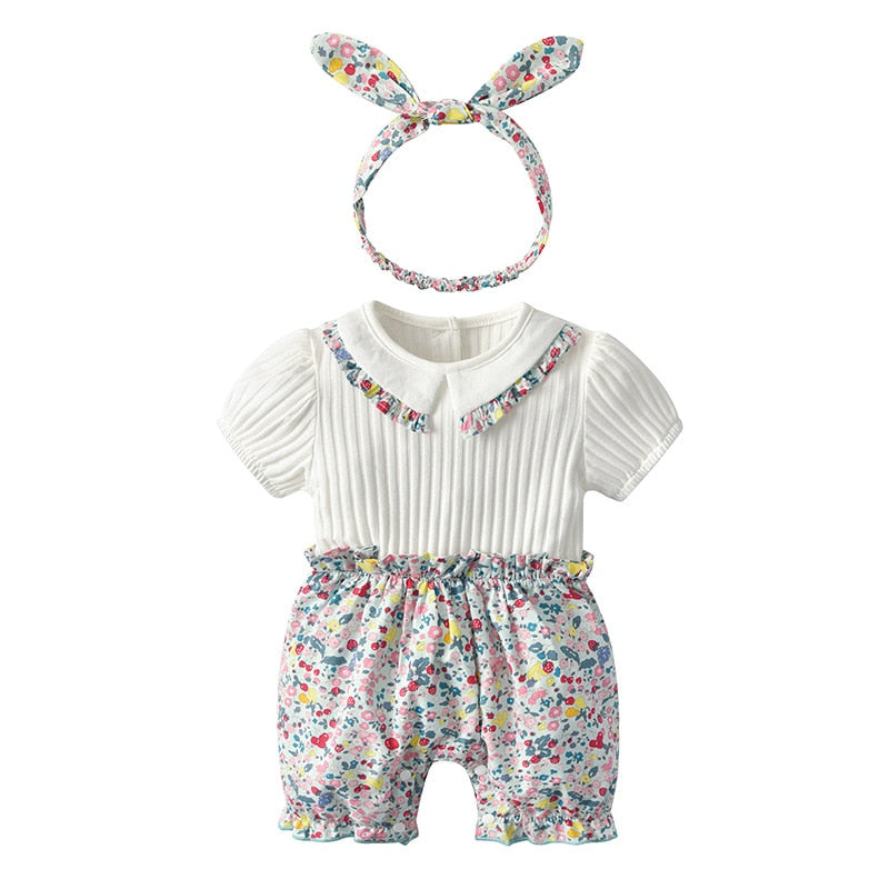 Summer Children Clothing Baby Clothes Baby Girl One-Pieces Cute Short Sleeve Splicing Kids Romper Outing Infant Jumpsuit