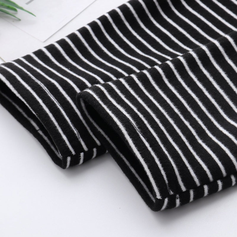 Women Clothing Autumn Winter Striped Long Sleeve Warm Thick Velvet Turtleneck