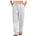 Men Linen Pants Summer Solid Breathable Linen Trousers Male Casual Elastic Waist Fitness Pants