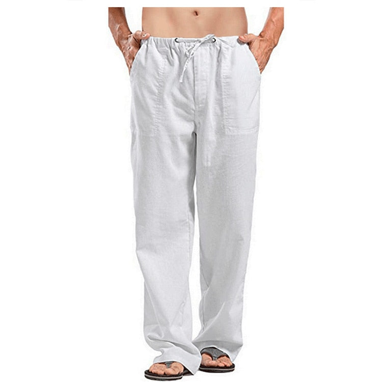 Men Linen Pants Summer Solid Breathable Linen Trousers Male Casual Elastic Waist Fitness Pants