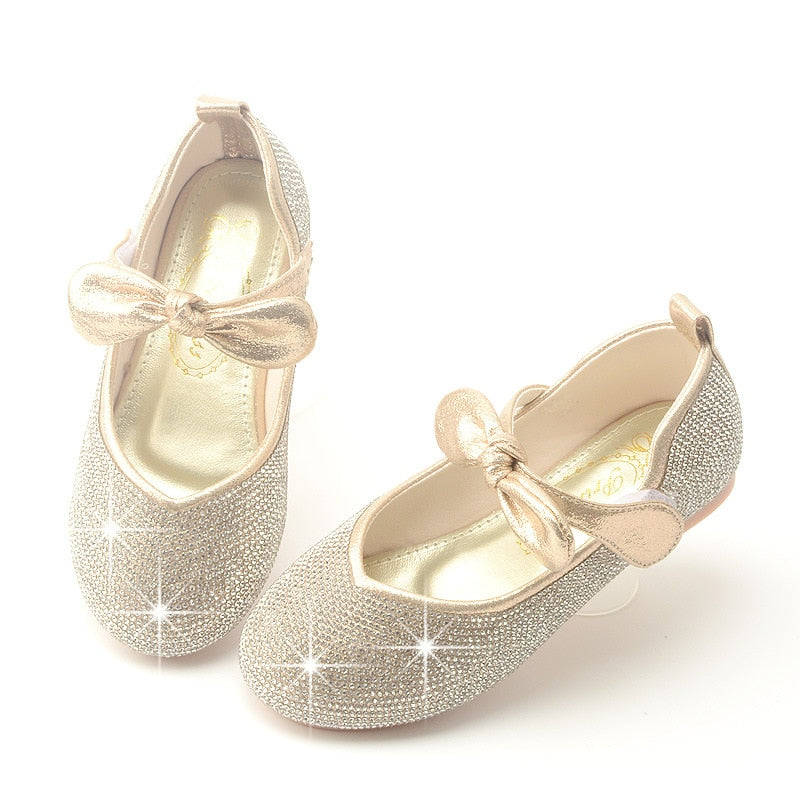 Toddlers Girls Elegant Party Shoes for Baby Bow Sequin Mary Jane Girl Princess Shoes Kid Girl Wedding Dress Leather Shoe