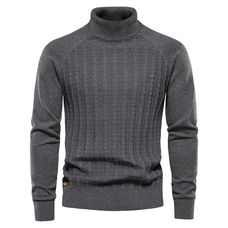 Solid Color Knitted Turtleneck Male Sweater Cotton High Quality Warm Men Pullover New Winter Casual Sweaters for Men