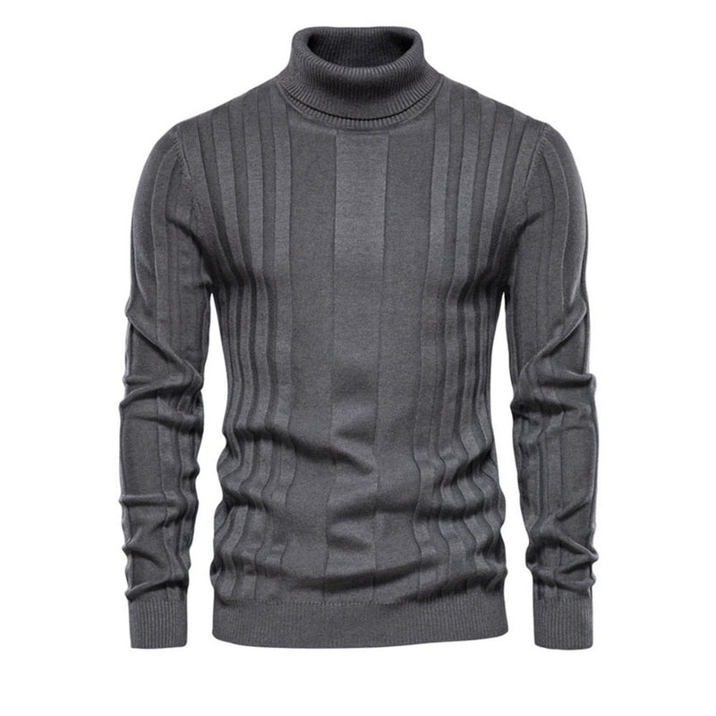 Slim Fit Pullovers Turtleneck Men Casual Basic Solid Color Warm Striped Sweater Mens New Winter Sweaters Male