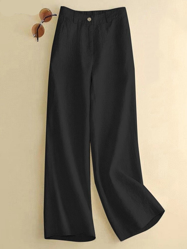 Women Elastic Waist Solid Ankle Length Palazzo Spring Elegant Casual Pant Street Loose Trousers