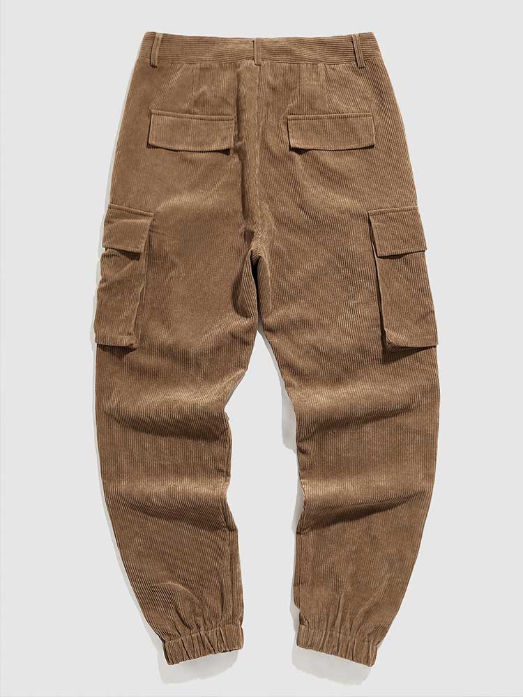 Corduroy Cargo Pants for Men Beam Feet Tooling Trouser Fall Winter Low-waist Techwear Trouser Solid Long Pant with Pockets