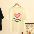 Women T-Shirt Cotton Summer Casual Heart Short Sleeves Tops