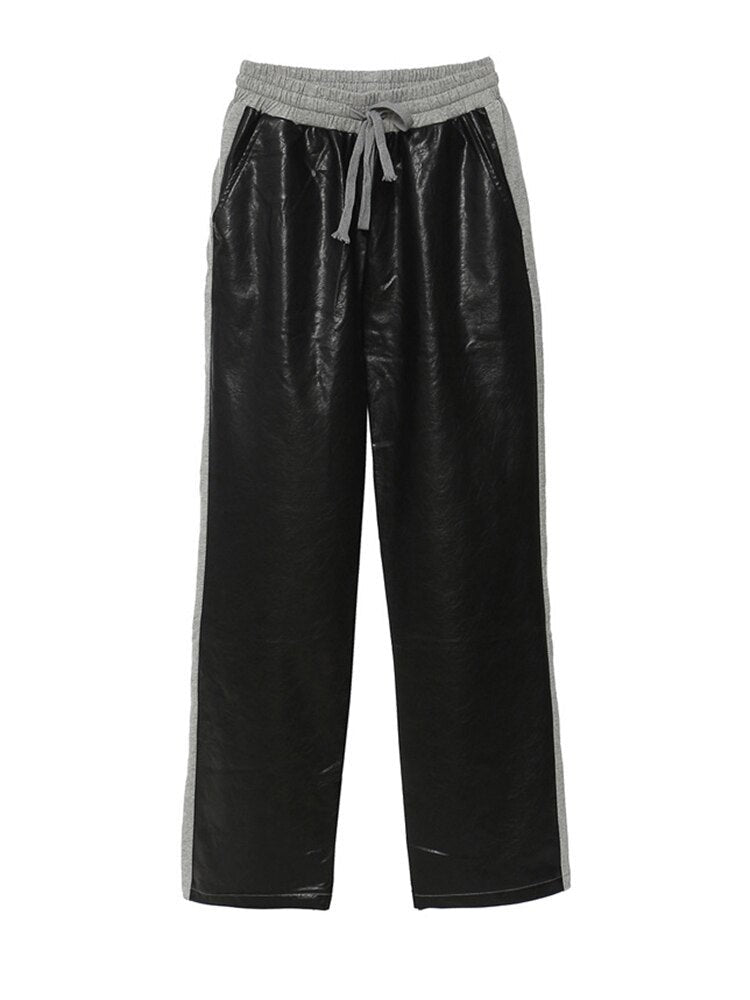 Spliced Wide Leg Trousers New Loose Fit Pants Women Tide Spring Autumn