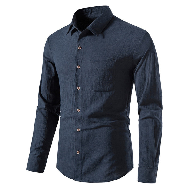 Men Solid Cotton Linen Long Sleeve Shirt Cardigan Long Sleeve Men Shirt