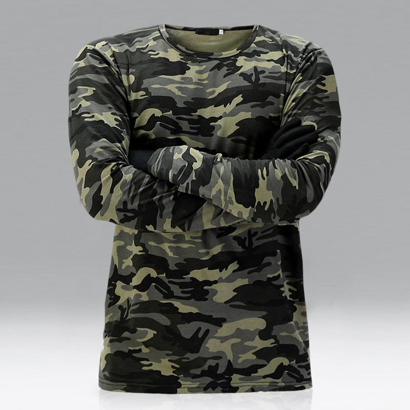 Men Camouflage Base T-shirt Pullover Loose O Neck Long Sleeves Breathable Casual Men Autumn Top