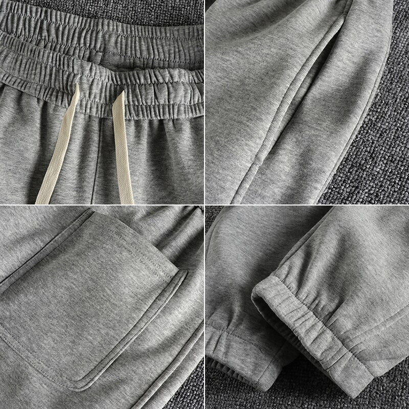 Plush thickened high-density knitted fabric side splicing casual pants men solid loose leggings