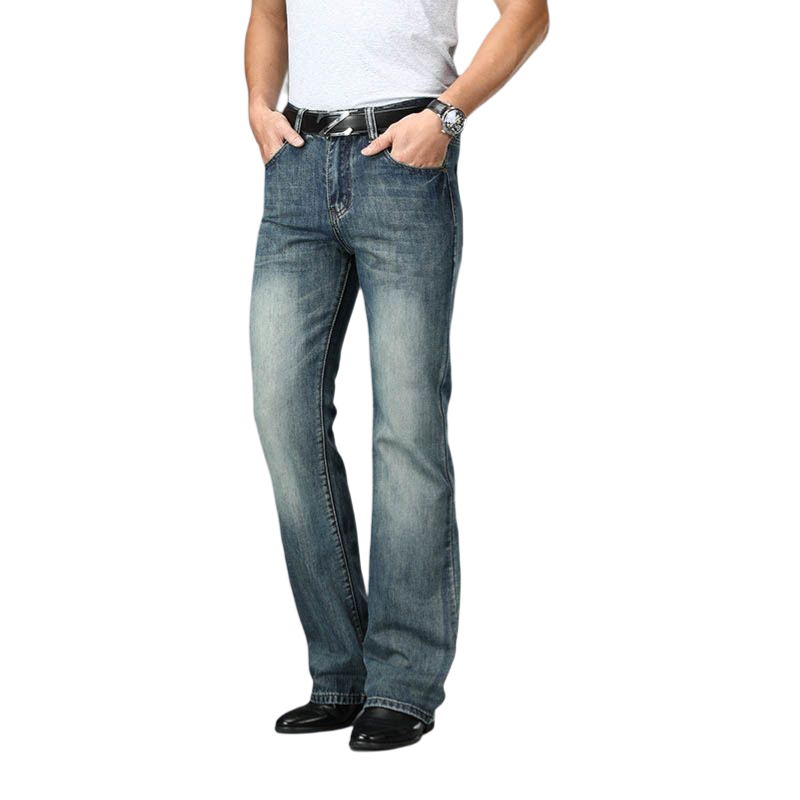 Mens Four Seasons New High-Waist Flared Jeans High-Quality Loose Wide-Leg Casual Pants