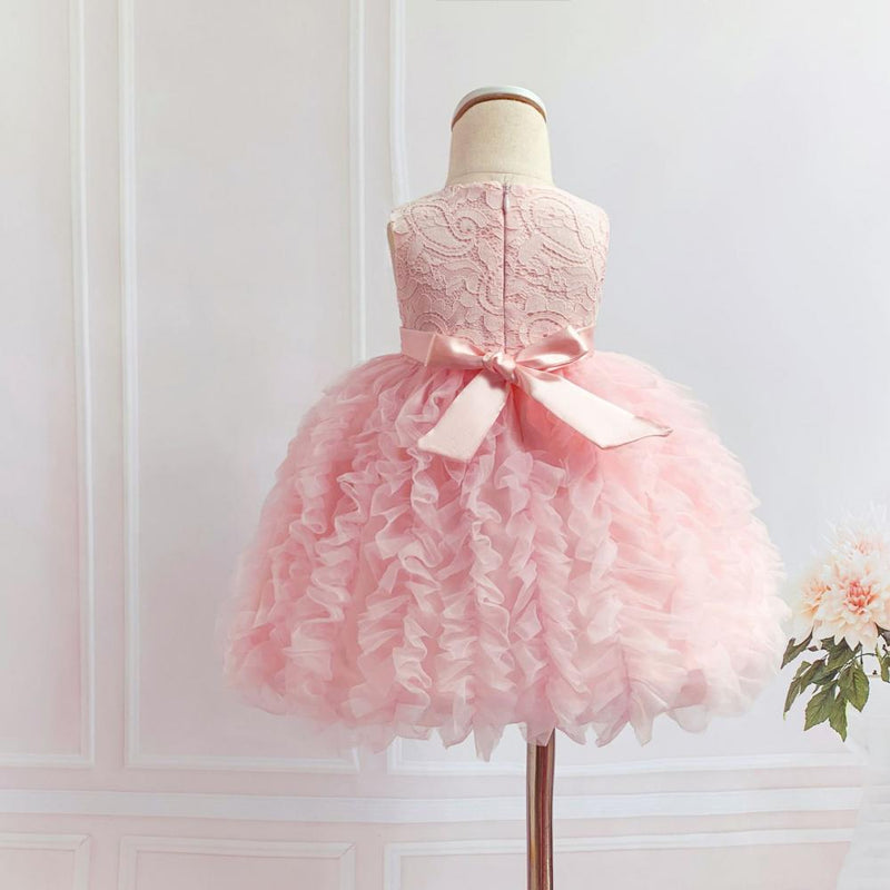 Baby Girls Fluffy Bow Princess Dress Toddler Kids Birthday Party Tulle Dresses Children Pink Lolita Ball Gown