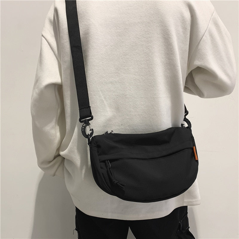 Male Solid Crossbody Bag Waterproof Nylon Fabric Single Shoulder Bags Multifunction Large Capacity Student Bags