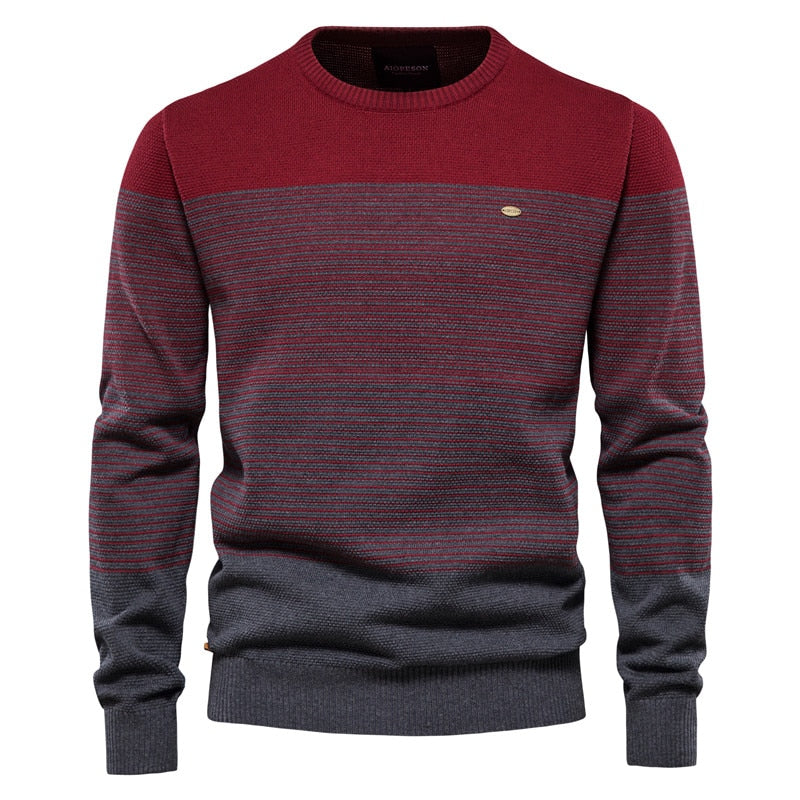 Cotton Sweater Men Casual O-Neck Spliced Pullovers Knitted Sweater Male New Winter Warm Mens Sweaters