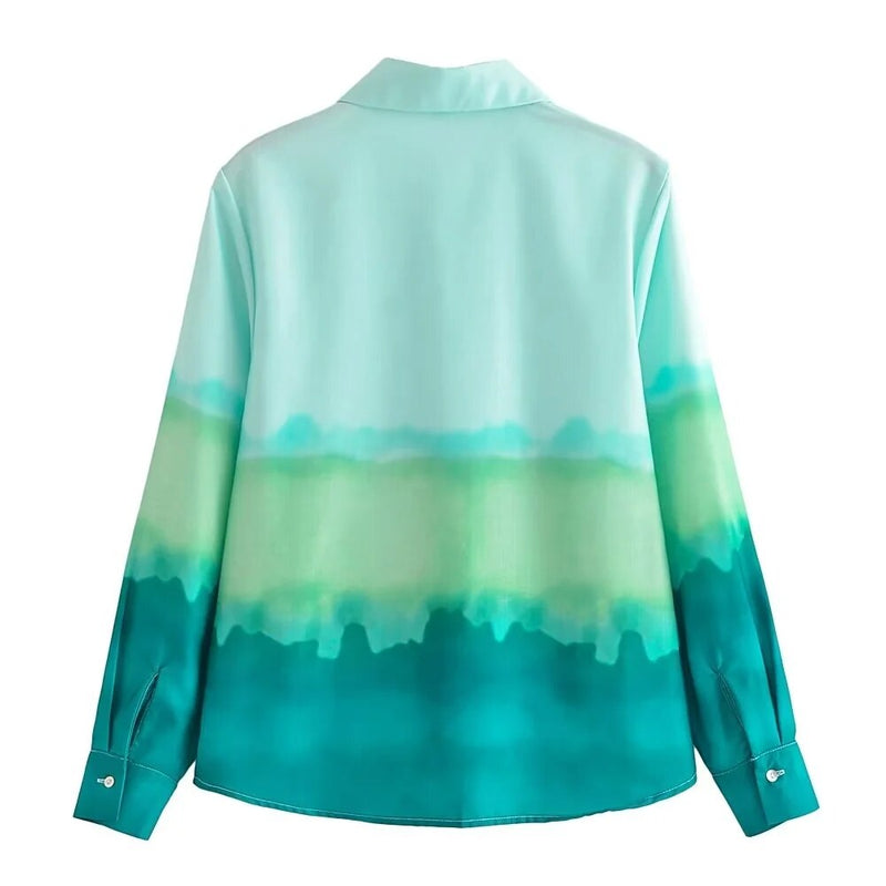 Vintage Gradient Ins Blouse Tie-Dyed Long Sleeve Autumn Shirts Casual Blouse Women