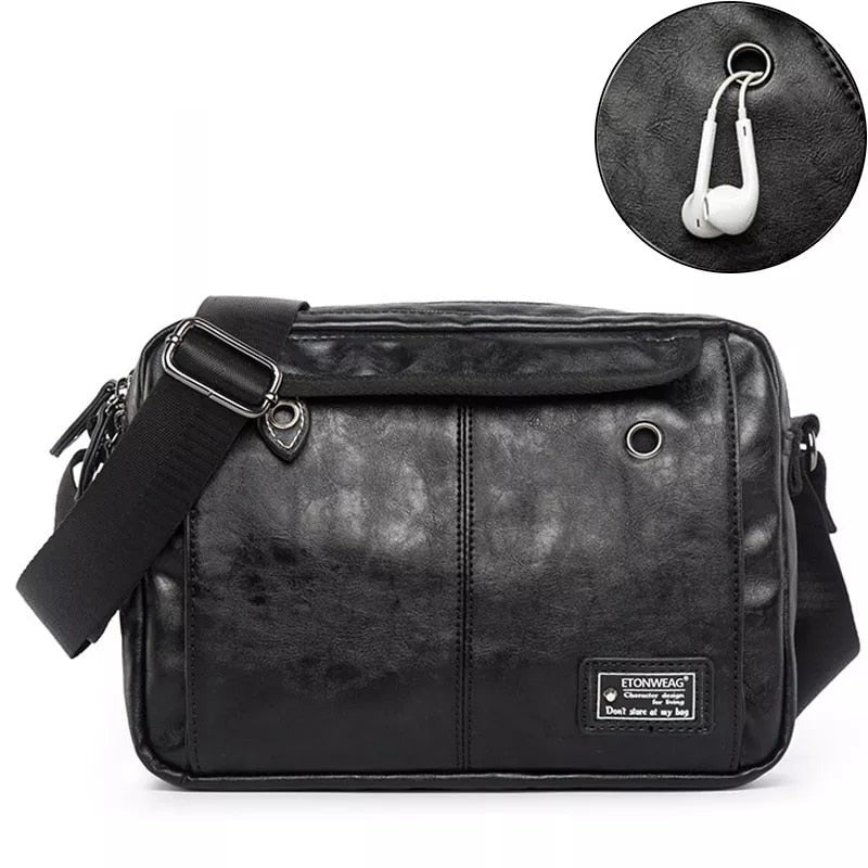 Men Leather Messenger Bag Male Leather Crossbody Travel Bag Leisure Shoulder Bags Crossbody Shoulder Bag Black Handbag