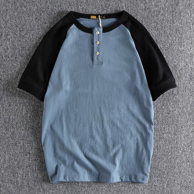 Summer product brushed cotton short-sleeved T-shirt Men raglan sleeve contrast half-sleeve