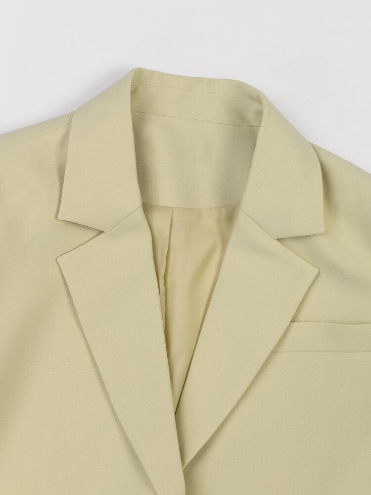 Women Green Mesh Spliced Blazer Lapel Long Sleeve Loose Fit Jacket Tide Spring Autumn