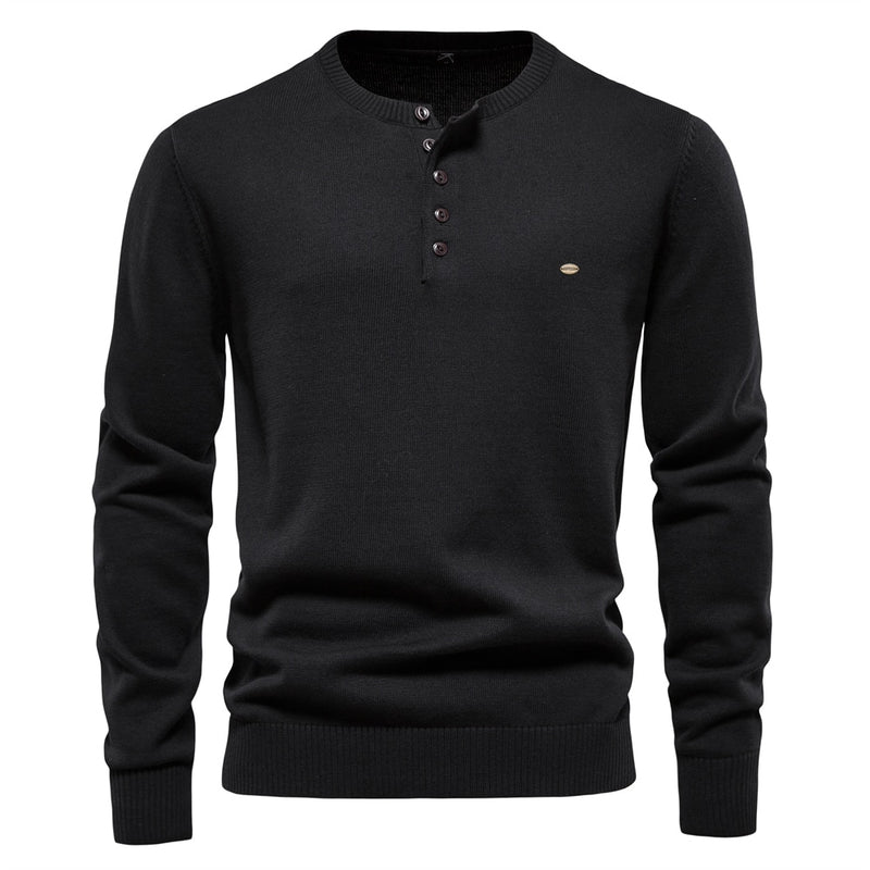 Henley Collar Men Sweaters 100% Cotton Solid Color Casual Men Pullovers New Autumn Thin High Quality Sweaters for Men