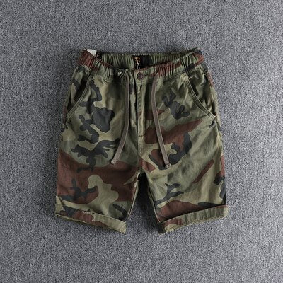 Classic camouflage casual shorts men drawstring, elastic waist, fashionable youth work clothes