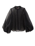 Women Red Dot Mesh Elegant Blouse Lapel Long Lantern Sleeve Loose Fit Shirt Tide Spring Autumn