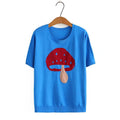 Women Clothing Dobby Ice Silk Tops Casual Mushroom Knitting Tees