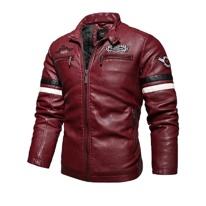 Men Leather Jacket Embroidered Stitching Motorcycle Male Jacket Autumn Winter Thin Streetwear Coats For Men