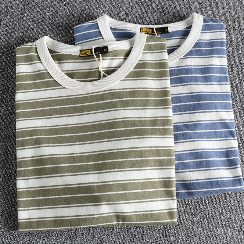 Summer Men Short Sleeve Striped Basics T-shirt Youth Trendy Stylish High Quality Cotton Casual Loose Tee Top