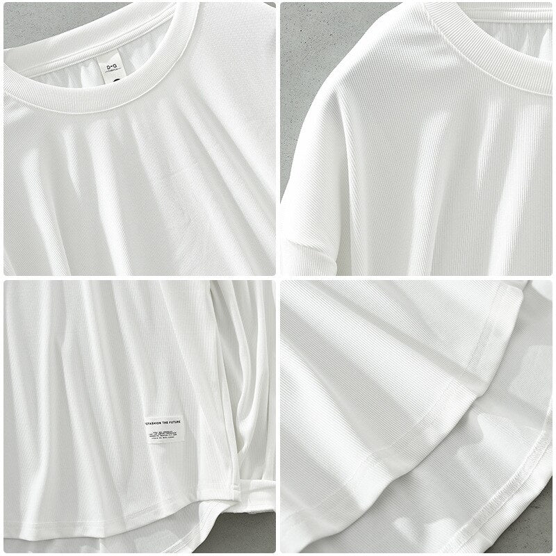 Autumn Men Solid White T-shirt Teens Simple Casual Loose Long Sleeve O-neck Pullover Soft Tops Tee