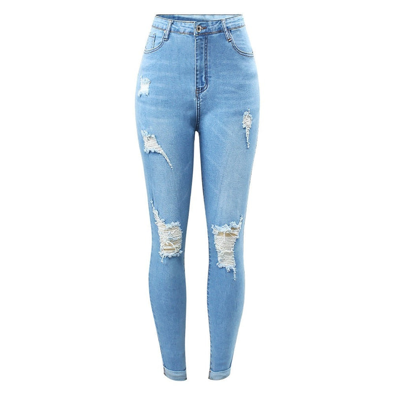 High Waist Cropped Jeans Woman Stretchy Denim Ripped Pencil Pants Jeans For Women Clothing