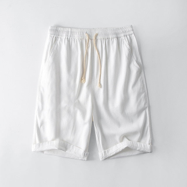 Cotton Linen Shorts for Men Summer Casual Solid White Loose Boardshorts Male Classic Drawstring Shorts