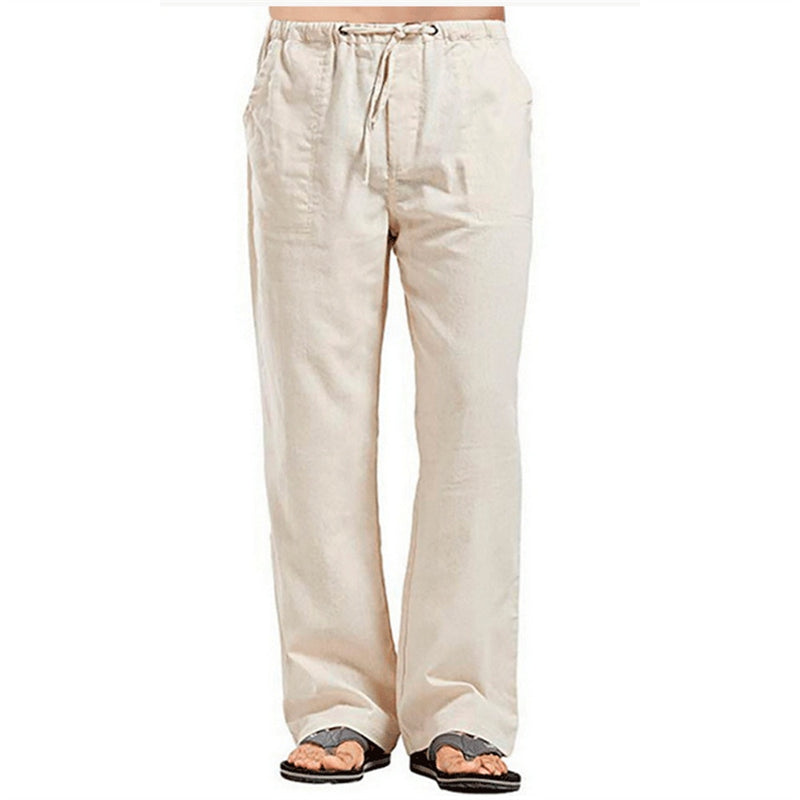 Men Linen Pants Summer Solid Breathable Linen Trousers Male Casual Elastic Waist Fitness Pants