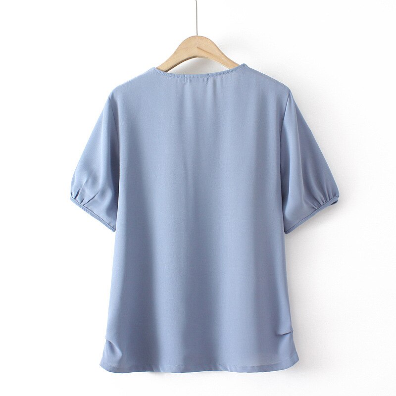 Shirt For Women Clothing Peter Pan Collar Ice Silk Puff Sleeve Curve  Tops Loose Blouses Summer