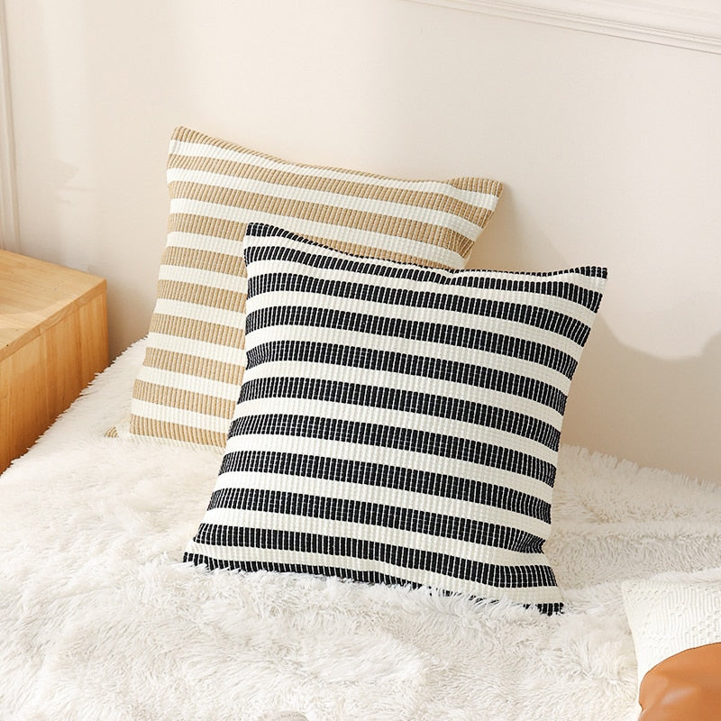 Home Decoration Cushion Cover Blue Black Brown Cotton Woven Stripe Sofa Bed 45x45cm Living Room Bedroom Pillow Cover