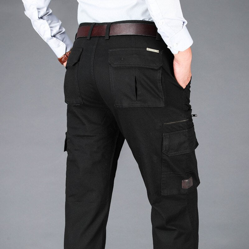 Winter Casual Pants For Men Business Straight Stretch Solid Loose Multiple Pockets Outdoor Male Trousers