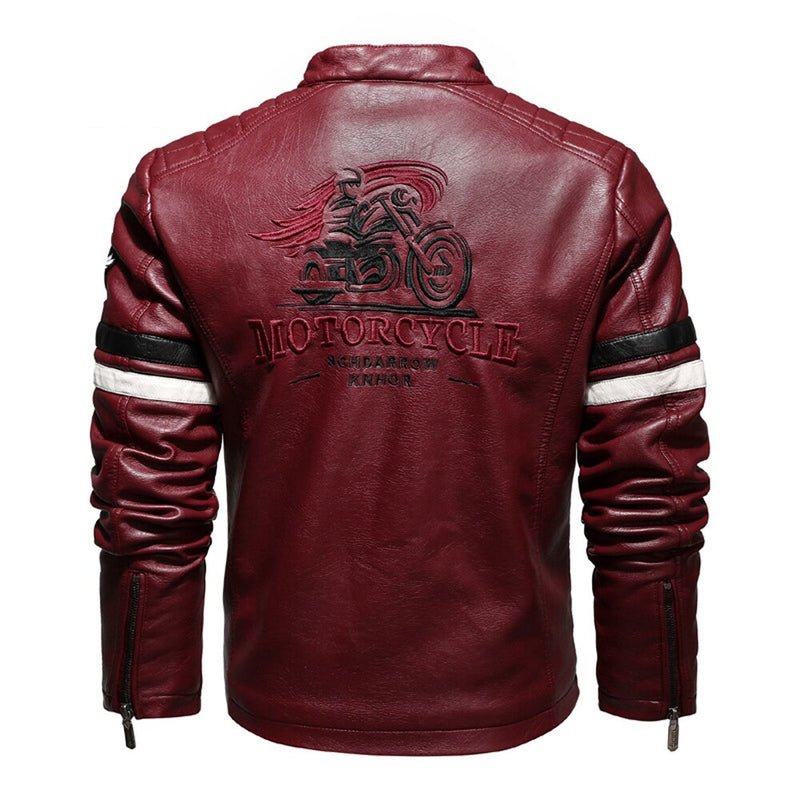 Men Leather Jacket Embroidered Stitching Motorcycle Male Jacket Autumn Winter Thin Streetwear Coats For Men