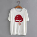 Women Clothing Dobby Ice Silk Tops Casual Mushroom Knitting Tees