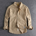 Textured long sleeved shirt men loose simple pocket youth shirt