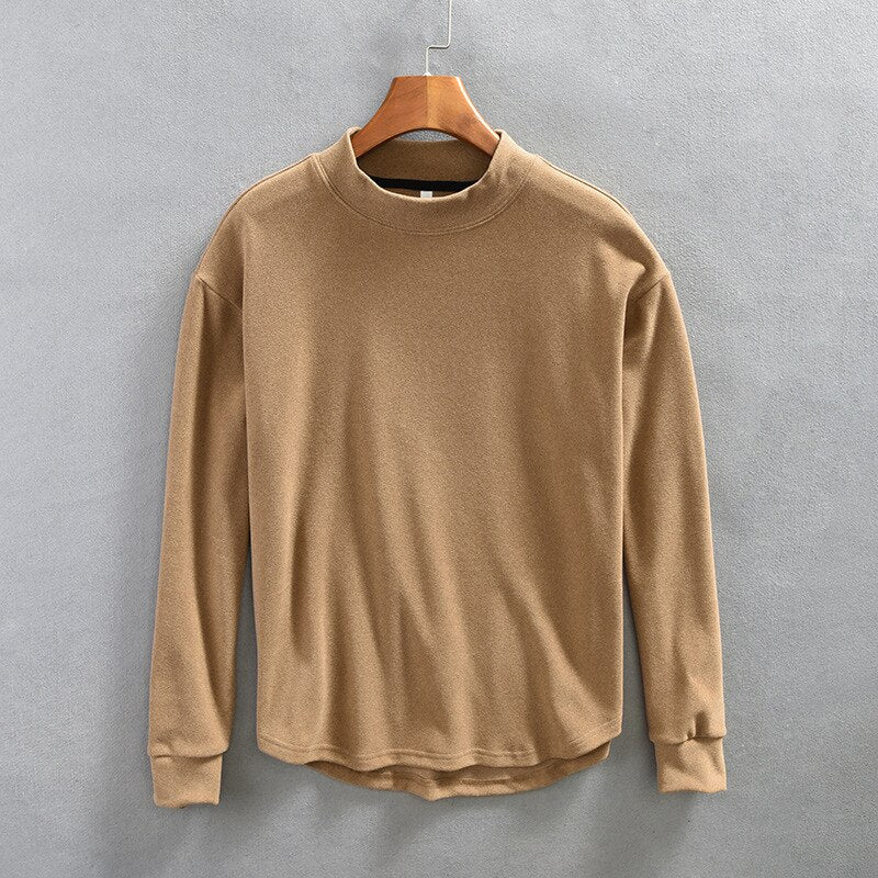 Men Winter Fall Long Sleeve T-shirt High Quality Half Neck Simple Casual Loose Basic Tees Male Bottoming Pullovers