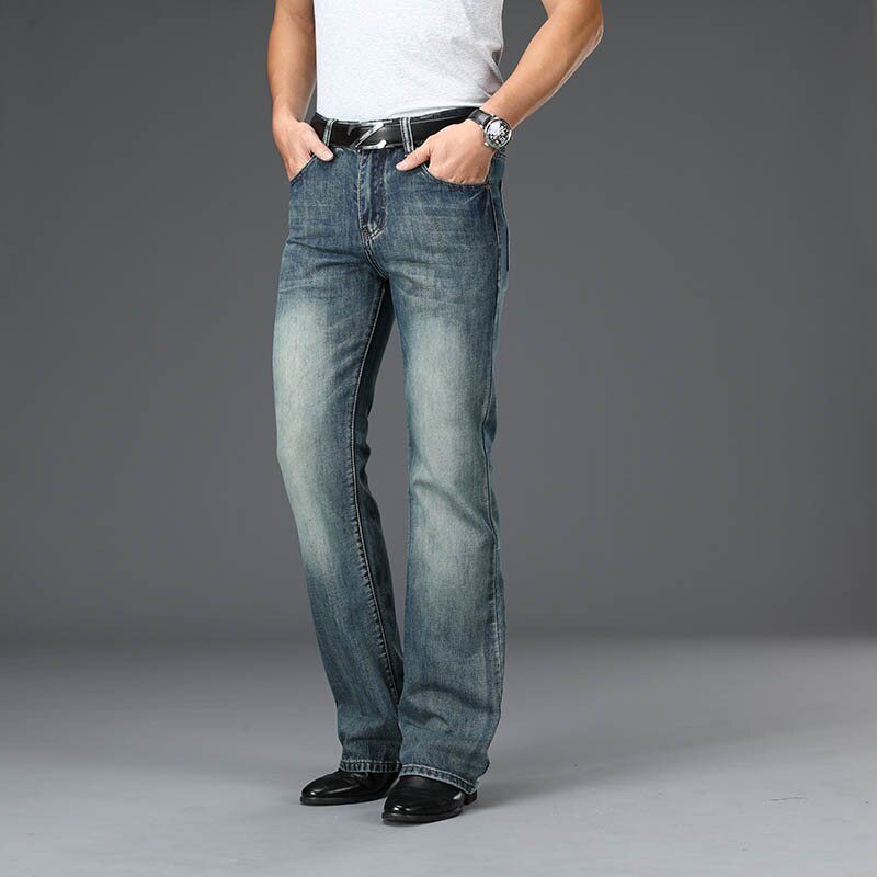 Mens Four Seasons New High-Waist Flared Jeans High-Quality Loose Wide-Leg Casual Pants