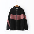 Women Clothing Coats STAND Casual Pockets Patchwork Color STANDARD Zipper Outerwear