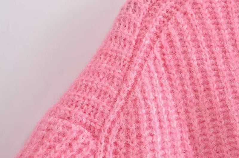 Pink O-neck Loose Knitwear Casual Sweaters Women