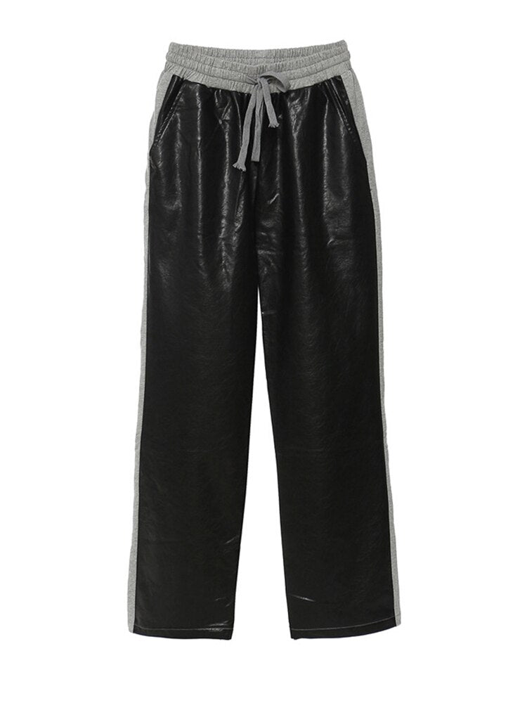 Spliced Wide Leg Trousers New Loose Fit Pants Women Tide Spring Autumn