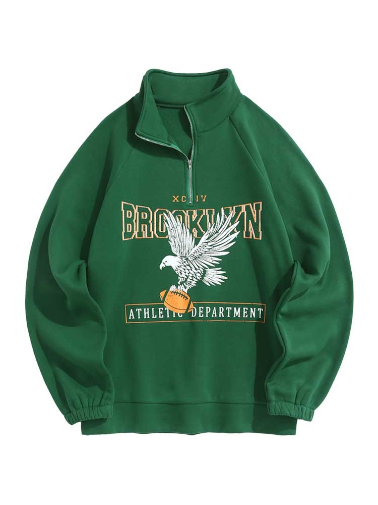 Hoodies for Men Fleece Lining Brooklyn Eagle Graphic Sweatshirt Unisex Turtleneck Hoodie Zipper Streetwear Pullover Sweats