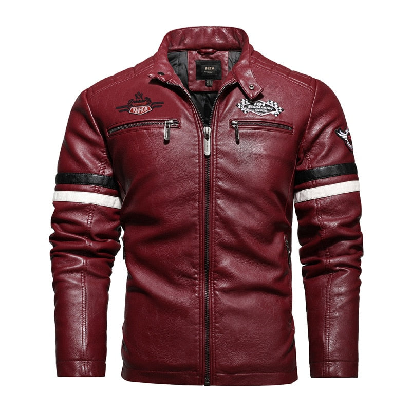 Men Leather Jacket Embroidered Stitching Motorcycle Male Jacket Autumn Winter Thin Streetwear Coats For Men