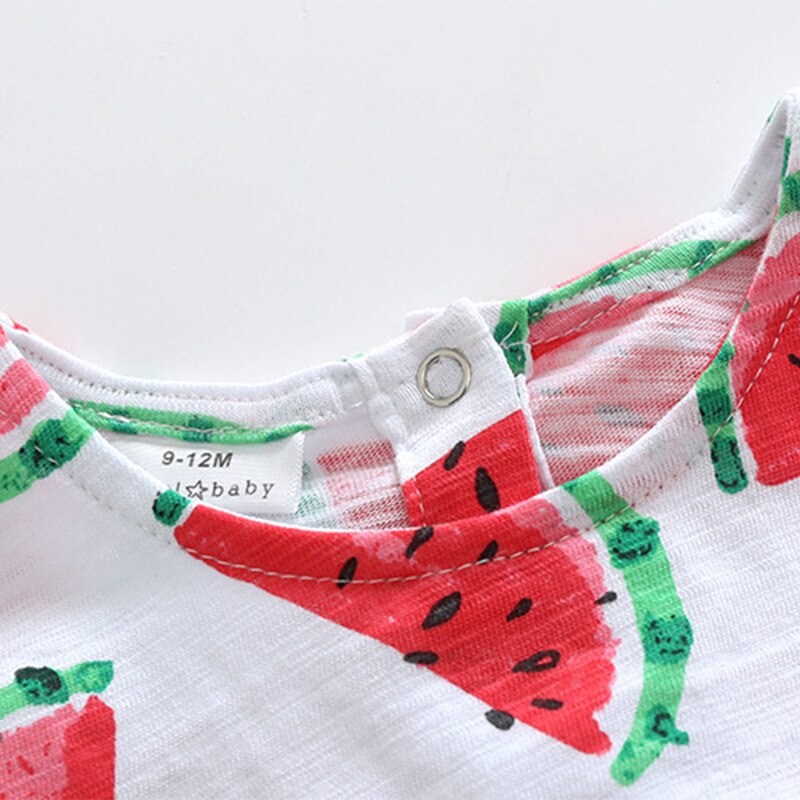 Summer Kids Clothing Children Dress Cartoon Watermelon Dress Infant Short Sleeve Dress with Hat Outing Baby Girl Clothes